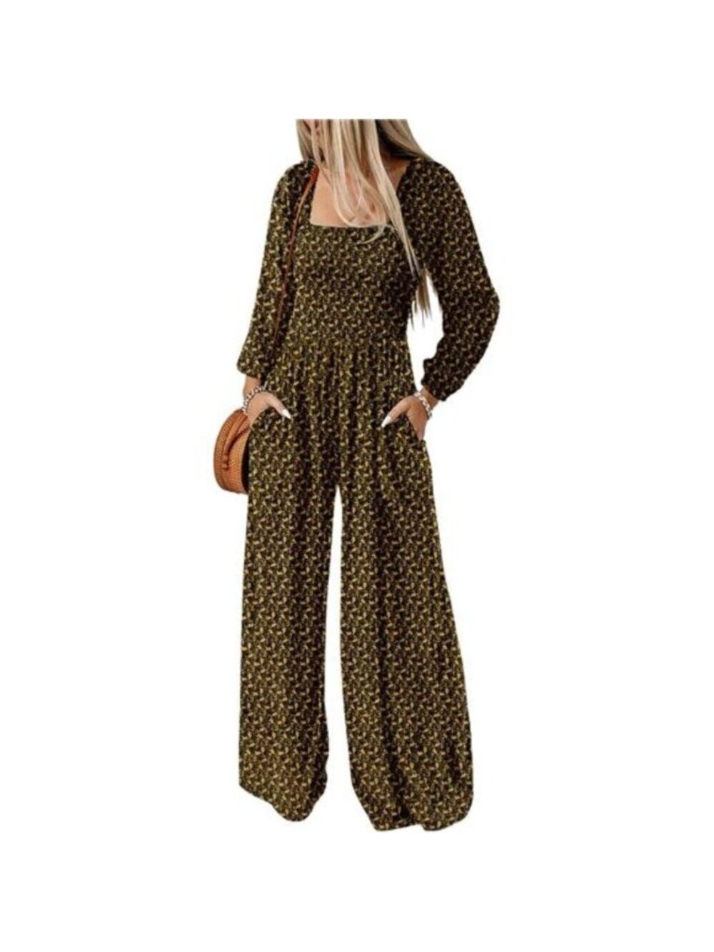 Women's Casual Loose Overalls Jumpsuits Printed Rompers With Pockets